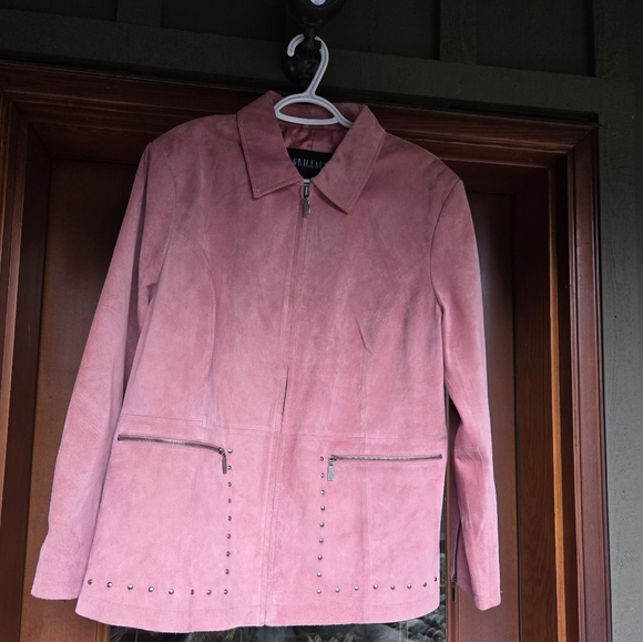 Vintage Pink Suede Studded Jacket - 100% Leather Size 1X - Picture 1 of 4